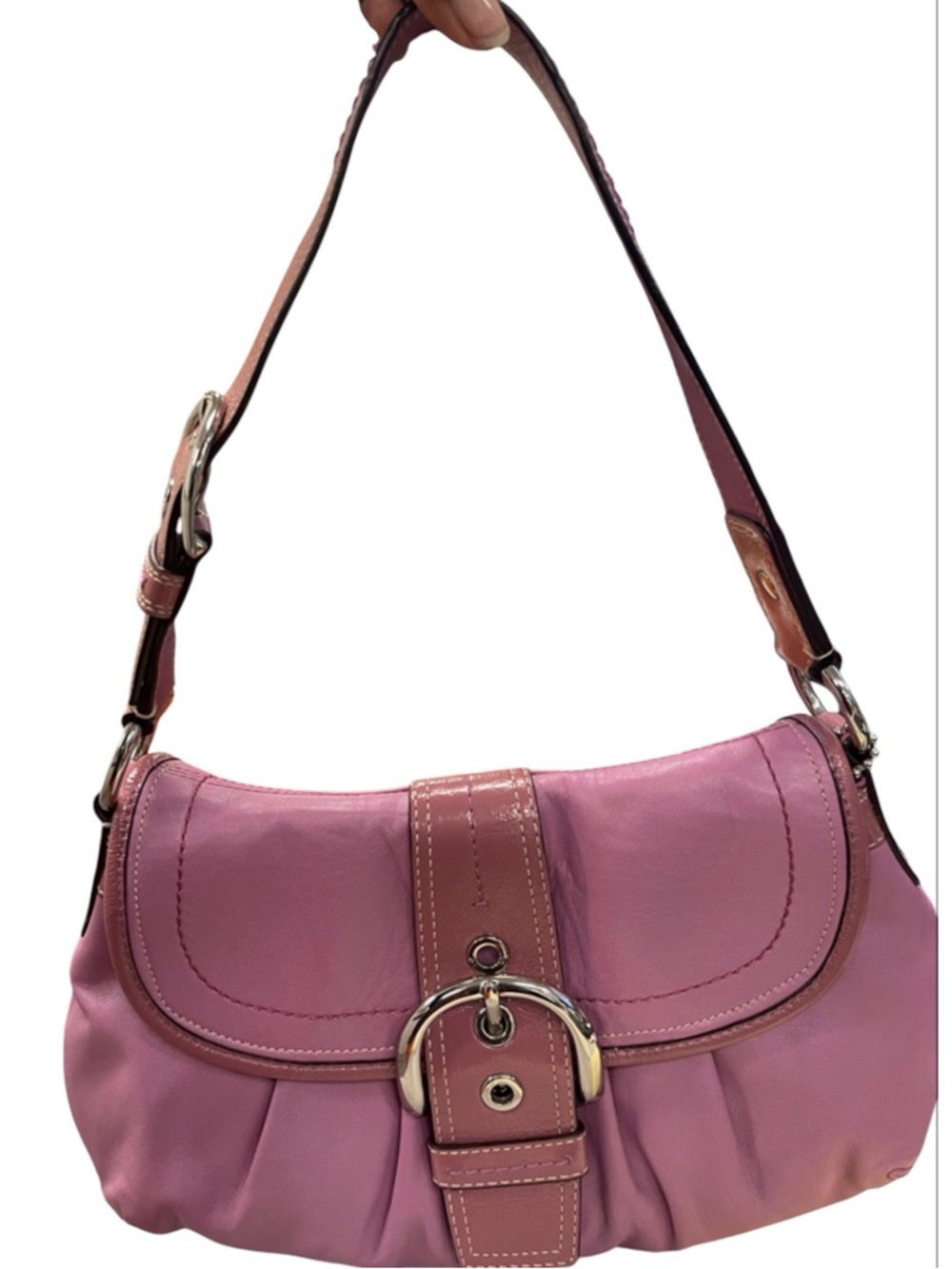 COACH- SOHO- Women’s Pink Leather Shoulder Bag with Buckle Detail
